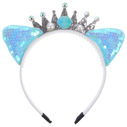 FRCOLOR Cat Ear Headband with Sequin, Glitter Cat Headbands, Metal Hoop Hair Accessory, Pearl Pendant, Universal Size, for Girls, Women, Halloween, Cosplay, Party