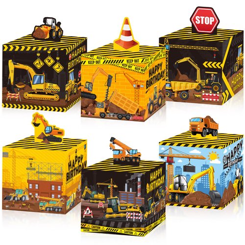 Outus 48 Pcs Construction Party Favor Boxes Traffic Zone Birthday Treat Box Construction Party Gift Box Dump Truck Decor Box for Kid Boy Construction Theme Birthday Party Candy Gift Supplies Decor