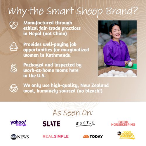 Wool Dryer Balls - Smart Sheep 3-Pack - XL Premium Natural Fabric Softener Award-Winning - Wool Balls Replaces Dryer Sheets - Laundry Balls