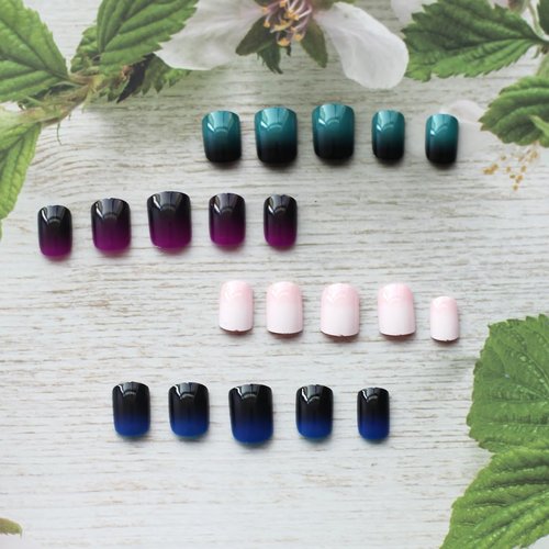 4 Packs (96PCS) HJKDSFD Press on Nails Short Square Fake Nails Full Cover Glossy Acrylic False Nails 4 Gradient Colors Glue on Nails Reusable Stick on Nails with Adhesive Tabs Nail Files for Women