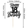 1 PCS Happy 18th Birthday Cake Topper Glitter Cheers to 18 Years Birthday Cake Pick Eighteen Hello 18 Fabulous Cake Decoration for Happy 18th Birthday Anniversary Party Decorations Supplies Black