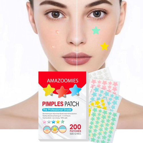 Amazoomies Pimple Patches for Face, Hydrocolloid Acne Patch for Covering Zits and Blemishes with Tea Tree Oil, Spot Stickers for all Types of Face and Skin, 3 Sizes(10mm, 12mm & 14mm) 200 Count