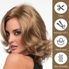 SEVENCOLORS Short Blonde Wavy Wigs for White Women Natural Layered Curly Bob Wigs Side Part Synthetic Hair Brown Wigs for Women