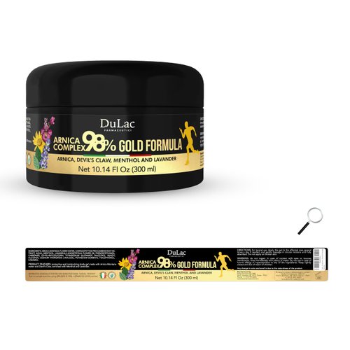 Dulàc - Arnica Gel for Bruising and Swelling, Arnica Montana 98% Maximum Strength + Devil's Claw for Muscle and Joint Massage, Arnica Montana Complex 98% 10.14 Fl Oz, Gold Formula
