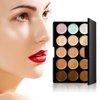 JewelryWe 15 Colors Makeup Cosmetic Contour Concealer Palette Kit with Blender Sponge+Make Up Oval Toothbrush Brush