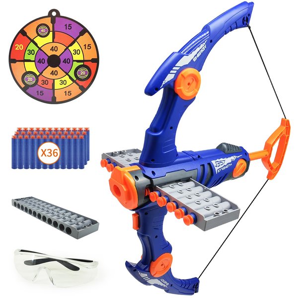 Dawnuph Kids Modern Archery Set, 12 Dart Clip Shot Foam Bullet, Easy to Use, Durable ABS Construction, Includes Bow, Arrows, Target Board, Goggles