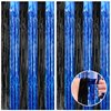 CANREVEL 2 Pack 3.3x8.2 Feet Black and Blue Foil Fringe Backdrop Curtains, Tinsel Streamers for Ocean Birthday Party Decorations, Graduation, Halloween, Under The Sea, Disco Party