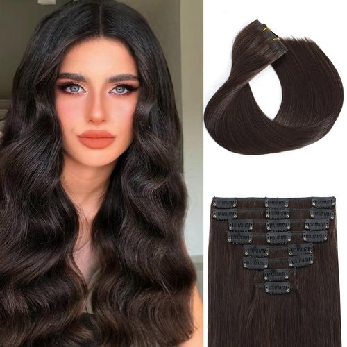 Straight Human Hair Clip In Hair Extensions For Women 8pcs 70g/pack Clip in Real Hair 100% Remy Virgin Human Hair Clip In Hair Extensions Real Human Hair Dark Brown 18inch