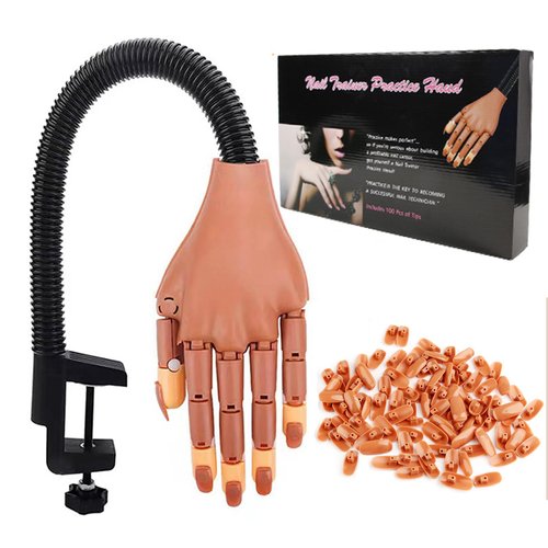 DASGIRL Practice Hand for Acrylic Nails, Flexible Nail Practice Hands Training Kits, Fake Mannequin Hands for Nails Practice, Movable Nail Mannequin Hand with 100PCS Nail Tips