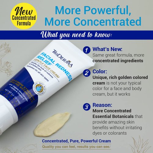 TriDerma Facial Redness Relief Gentle Face Cream, Soothing & Relieving Daily Moisturizer for Redness, Repair Uneven Skin Tone, Irritated or Sensitive Skin | Day/Night | (2.2 Oz. Tube)