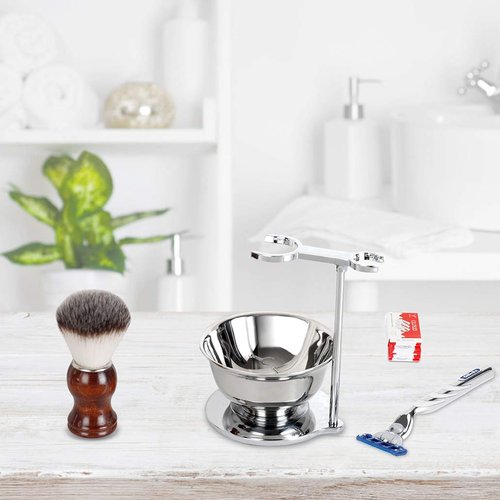 SANWA Deluxe Shaving Kit for Men,Stainless Steel Shaving Razor&Brush Stand Holder Soap Bowl Shave Brush Kit,Boyfriend Husband Dad Birthday Fathers Day for Him