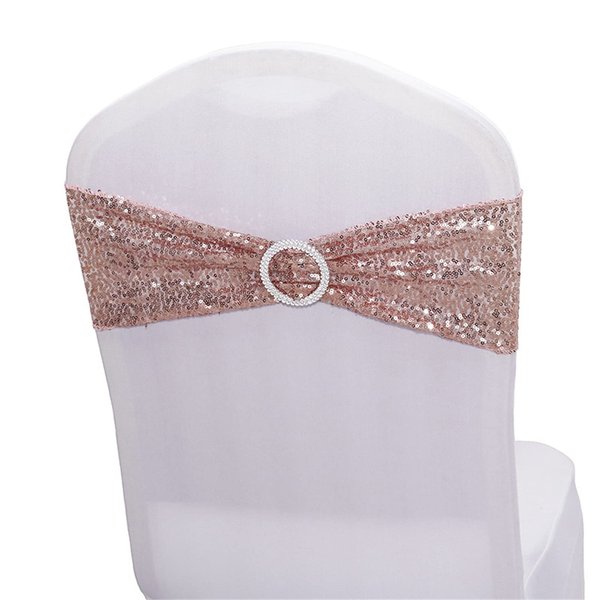 50 PCS Stretch Sequin Chair Sashes Chair Stretchy Spandex Bands for Wedding Reception Events Banquets Chairs Decoration (Rose Gold)