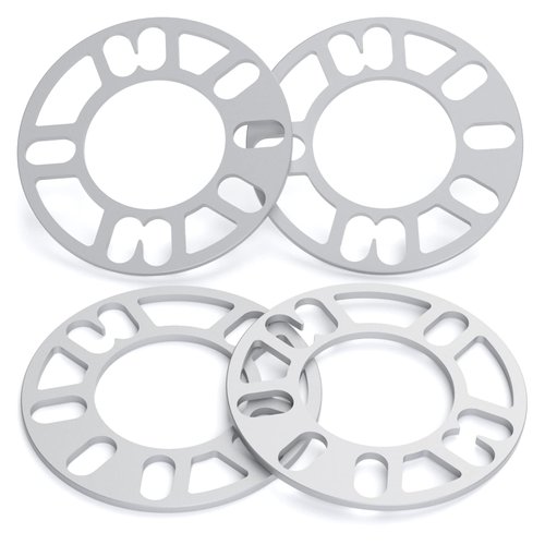 dynofit Universal 5mm Wheel Spacers for 98-120 Multiple Bolts Pattern, Pack of 4 Thin Aluminum Shims Hubcentric Spacer for 4 Lug and 5 Lug Wheels/Rims Fit for Dodge Ford Je/ep Nissan Honda