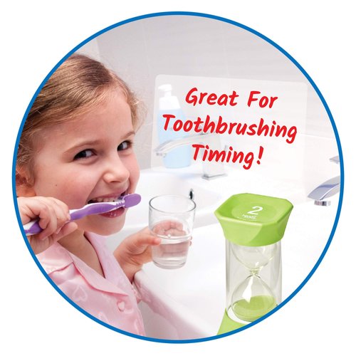 hand2mind Green Jumbo Sand Timers, 2 Minute Sand Timer, Hourglass Sand Timer with Soft Rubber End Caps Offers Quiet Pausing, Classroom Sand Timers for Kids, Teeth Brushing and Game Timer (Set of 1)