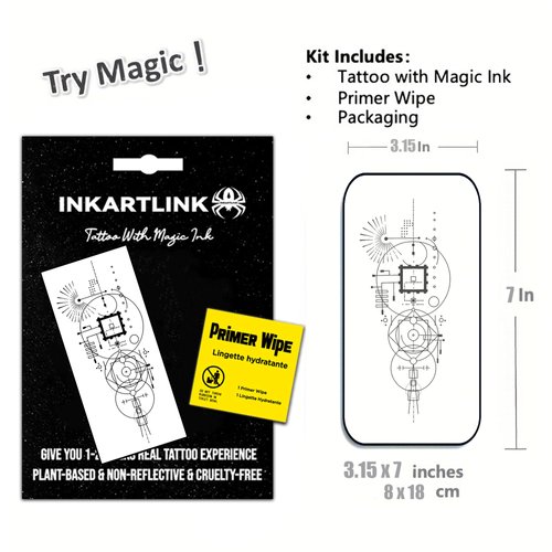 INKARTLINK Semi Permanent Tattoos,Temporary Tattoos, Adult Art Designs, Party Favors, Waterproof, Realistic, No Adhesive, No Reflective, Lasts 1-2 Weeks (Geometric)