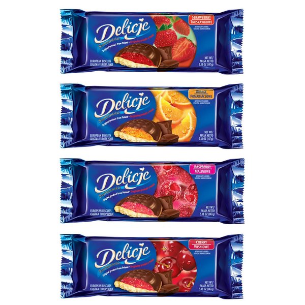 Delicje Variety Pack European Biscuits Strawberry, Orange, Raspberry, Cherry Filling