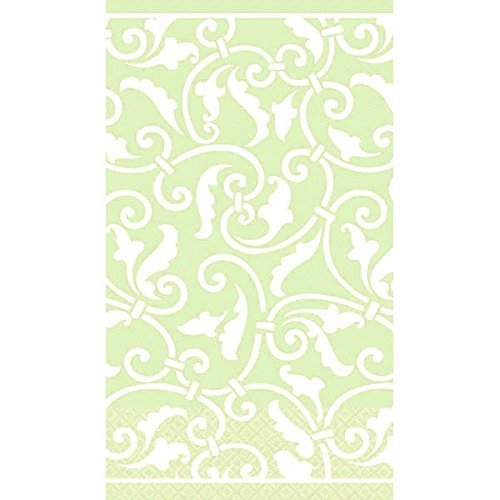 Amscan Decorative Leaf Ornamental Scroll Party Paper Hand Towels (16 Pack), 4-1/2 x 7-3/4&quot;, Green