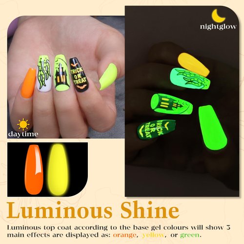 Lavender Violets 15ml Gel Top Coat Glow in the Dark, Luminous Clear Gel Polish Top Coat, Soak Off UV Nail Gel for Long Lasting Shine A103