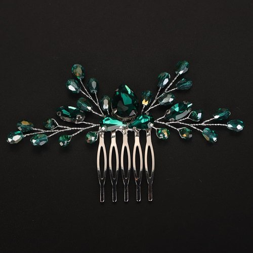 BERYUAN Emered Green Crystal Rhinestone Hair Comb Wedding Bridal Crystal Comb Bridal Crystal Silver Hair Piece Teardrop Rhinestone Comb for Wedding Women