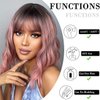 Doremiy Short Bob Ombre Black Pink Wavy Wigs for Women Natural Shoulder Length Wig with Bangs Synthetic Wigs for Daily Cosplay