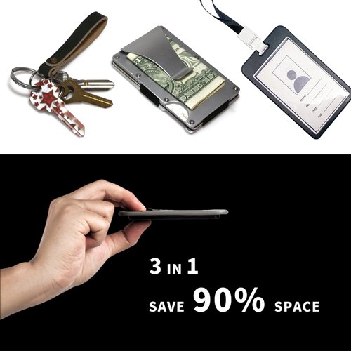 PUNCUBE Badge Holder/Wallet-ID Card Holder with Key Holder and 3 Cards Slot - (Holds 1to 3 Cards) for Office, Work