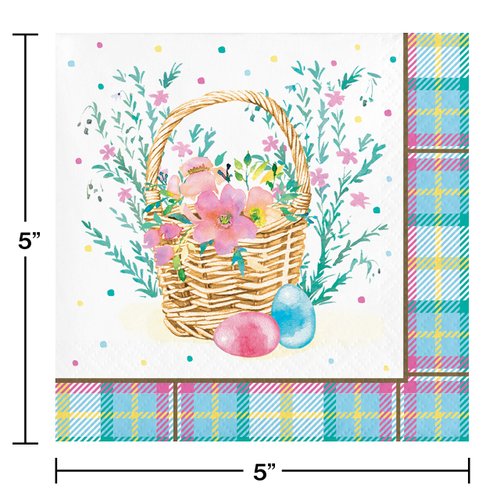 Creative Converting Easter Plaid Beverage Napkins, 5", Multi-color