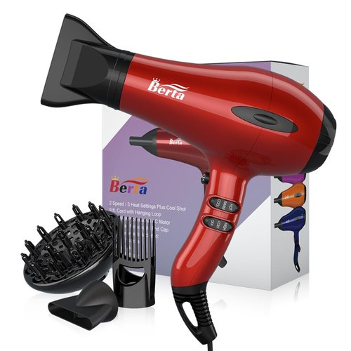 1875W Professional Salon Hair Dryer for Fast Drying,Negative Ionic Blow Dryer 2 Speeds and 3 Temperature Settings with Concentrator Attachment, Cool Shot Button,Black