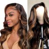 Highlight Lace Front Wig Human Hair Body Wave Ombre Honey Blonde 13x4 Transparent Lace Front Wigs For Women Ombre Brown Lace Front Wigs 180% Density Colored 20 Inch 1B/30 Balayage Wig Human Hair