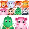 Hillban 16 Pcs Animal Drawstring Bags for Kids Party Favors Drawstring Backpack with Ear for Safari Birthday (Jungle Style)