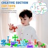Suction Cup Toys for Kids, Suction Bath Toys for Toddlers Stacking Toys Shower Toys for Kids Ages 3+ Boys Girls, Montessori Bathtub Toys Sensory Toys Travel Toys with Dinosaur Eggshell Storage,19 PCS
