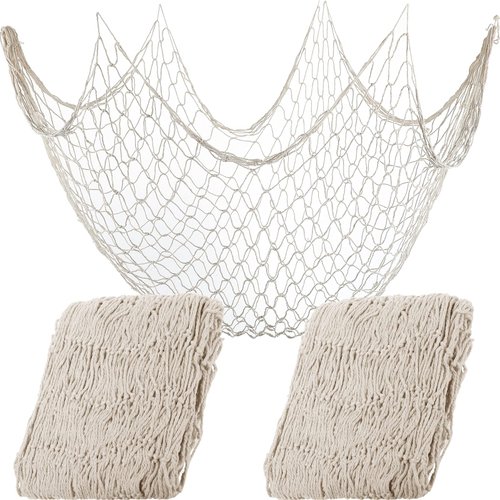 Shappy 2 Pieces Fish Net Decorative 80 x 40 Inch, Wall Hanging Fishnet for Mermaid, Pirate, Nautical, Under The Sea Party Decorations, Ocean Themed Hawaii Beach Halloween Party Supplies(Beige)