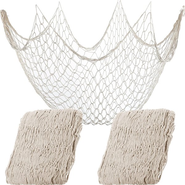 Shappy 2 Pieces Fish Net Decorative 80 x 40 Inch, Wall Hanging Fishnet for Mermaid, Pirate, Nautical, Under The Sea Party Decorations, Ocean Themed Hawaii Beach Halloween Party Supplies(Beige)