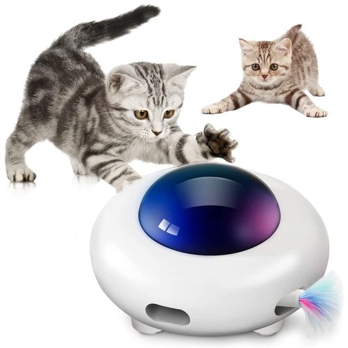 UFO Interactive Cat Toy, Ambush Electronic Cat Toy with Rotating Feather, Automatic Cat Toys Fun Smart Teaser Toy, Exercise Entertainment for Indoor Cats Kitty Catching Training Hunting, Auto On/Off