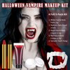 BOBISUKA Halloween Vampire Makeup Kit with White Face & Body Paint, Fake Blood, Black and Red Face Paint Crayon and Fake Teeth SFX Makeup Set for Zombie Wounds Clown Cosplay Special Effects Makeup