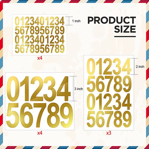 260 Pcs Mailbox Numbers Sticker Adhesive Numbers Mailbox Numbers for Outside Reflective Vinyl Waterproof Numbers Address Number for Residence and Mailbox Signs, 1 Inch 2 Inch 3 Inch (Gold Word)