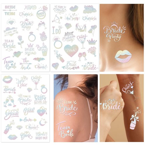 Jadeso Cheers Bachelorette Temporary Tattoos, 60 Styles Bride Glitter Temporary Tattoos, Bachelorette Party Decorations, Bridesmaid Favor + Bride To Be + Diamonds