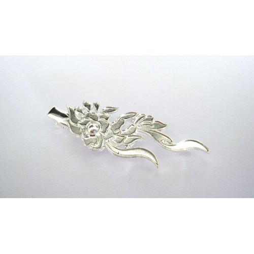 Generic Silver metal flower wavy leaf alligator hair clip for fine thin hair