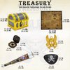 182 Pieces Kids Golden Frame Pirate Treasure Chest Toy Set with Lock Pirate Map Coins Gems Earrings Rings Eye Patch Compass Telescope Play Paper Money, Pirate Role Play Treasure Hunting Game for Kids