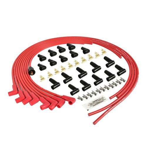 Universal Spark Plug Wire Set 8.5mm with Red Silicone Jacket and 90 Degree Boots Replaces Accel 4041