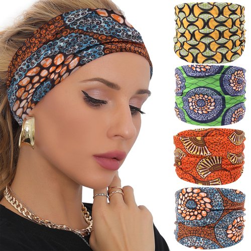 SAWINDA Boho Headbands for Women NonSlip Hair Bands Hair Twisted Knot Accessories Sweat Bandanas Workout Yoga Sports Head Bands Fashion Muti-color Hair Wrap for Girls (Pack of 4)