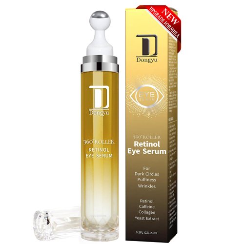 Dongyu Retinol Eye Serum with Roller: Caffeine Under Eye Cream for Dark Circles Puffiness Bags - Anti-Aging Eye Roller Cream Reduce Wrinkles Fine Lines 15ml