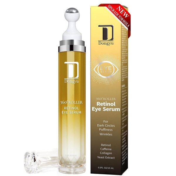 Dongyu Retinol Eye Serum with Roller: Caffeine Under Eye Cream for Dark Circles Puffiness Bags - Anti-Aging Eye Roller Cream Reduce Wrinkles Fine Lines 15ml
