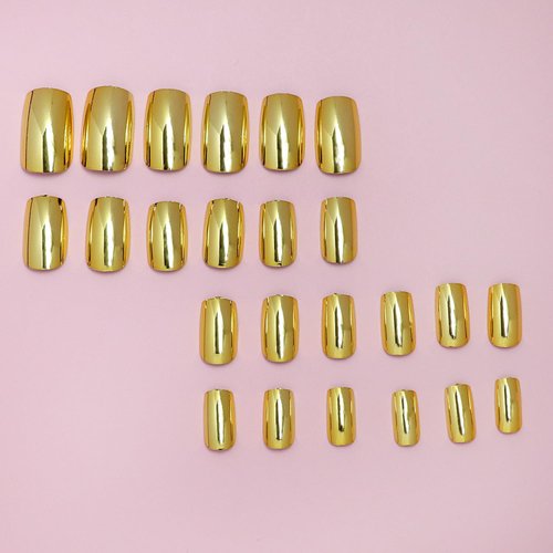 Gold Press on Nail Square Fake Nail Glue on Nail Gold Mirror Nail Design Artificial False Nails Short for Women Girls Stick On Nail for Acrylic Nails