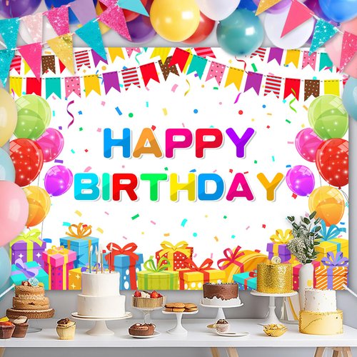 Avezano Colorful Happy Birthday Backdrop for Girls Boys Cartoon Birthday Party Banner Colorful Balloons Birthday Party Decorations Supplies for Boys Kids (7x5ft)