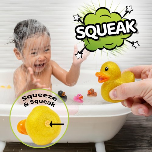 Kiddie Play Rubber Ducks 10 Pcs Mini Bath Rubber Duckies, Colorful Glittery Squeaky Baby Shower Party Favors, Floating Preschool Bathtub Toys, Fun for Infants Kids Toddlers & Party Decor