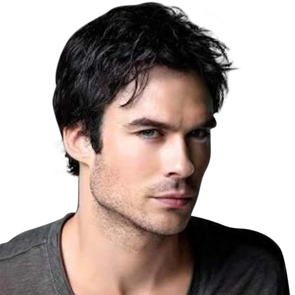 BECUS Mens Wig Short Hair Black Wigs for Men Guy Heat Resistant Synthetic Fashion Male Natural Hair Replacement Men's Wigs with Free Wig Cap Cosplay Daily Use