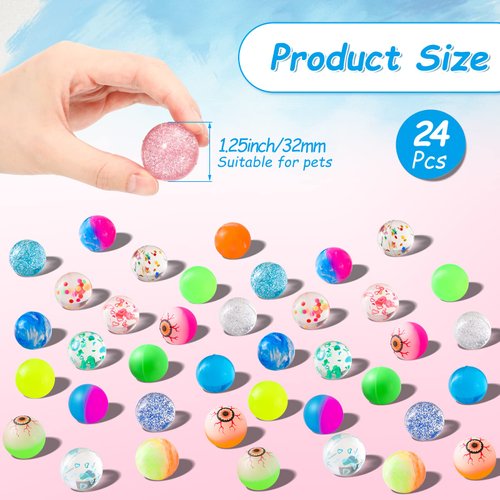 Cindeer 24 Pack 1.25 Inch Cat Toy Bouncy Balls Interactive Cat Ball for Indoor Cats Favorite Gift Colorful Pet Ball with High Elasticity for Exercise and Interactive Play