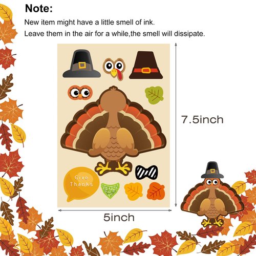 Make-A-Turkey Stickers Thanksgiving Crafts for Kids - Make A Face Sticker, Make Your Own Turkey DIY Stickers Autumn Fall Harves Party Favors Games Supplies Thanksgiving Decorations Gift