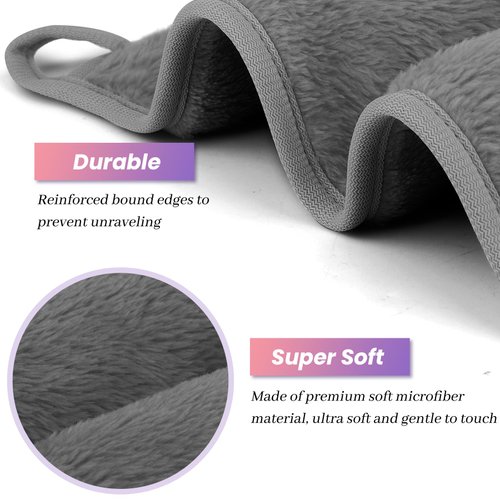 HealAge Makeup Remover Cloth Pack of 8, Soft Microfiber Makeup Remover Towels,13x7 inch Reusable Facial Cleansing Cloths for All Skin Types,Gray