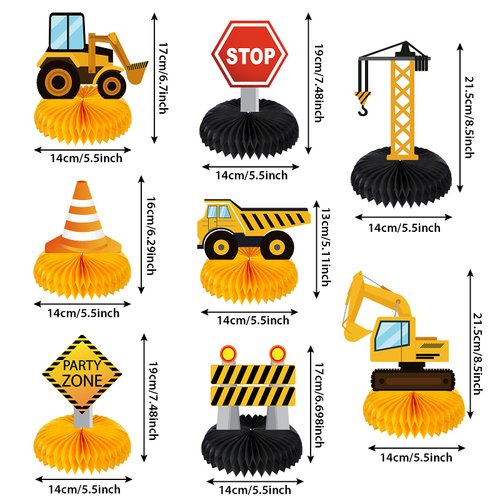 Zonon 8 Pcs Construction Theme Birthday Party Supplies Decorations Construction Table Decorations Centerpieces Truck Honeycomb Centerpieces Kids Dump Car Cone Construction Theme Party Supplies